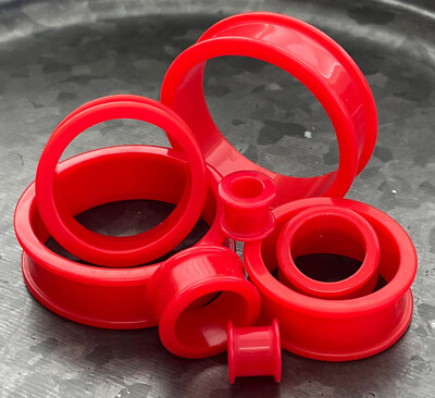 PAIR Red Silicone Tunnels Double Flare Plugs Earlets Gauges up to 2 inch!
