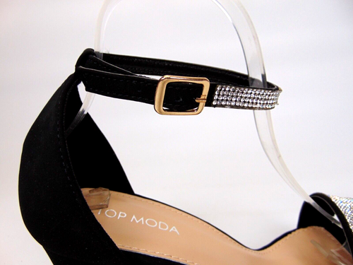 NEW! Top Moda EMMA Women's Ankle Strap Dress Sandal Block Heels Size 8.5 Black - Picture 10 of 14