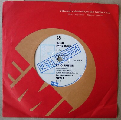 QUEEN DAVID BOWIE 45 PROMO Under Pressure SOUTHAMERICA 7'' 1981 Spanish TITLES
