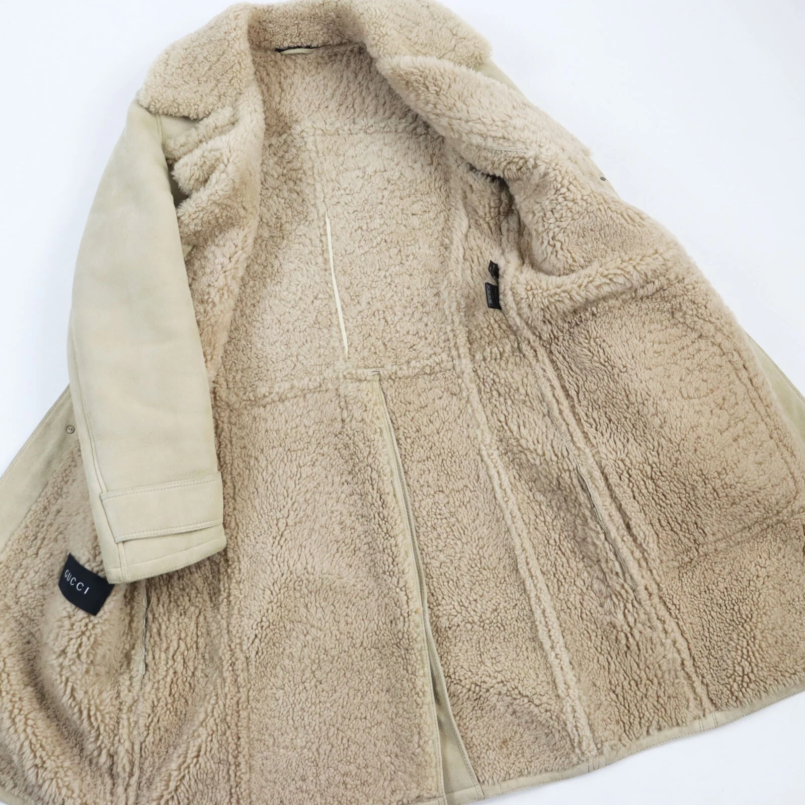 GUCCI 148233 Cappotto lungo in shearling epoca beige 44 Made in Italy.