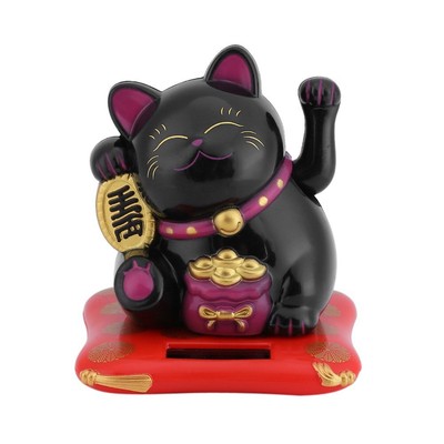 Lucky Beckoning Cat Waving Cat Decor Solar Powered Cute Good Luck Wealth Welc...