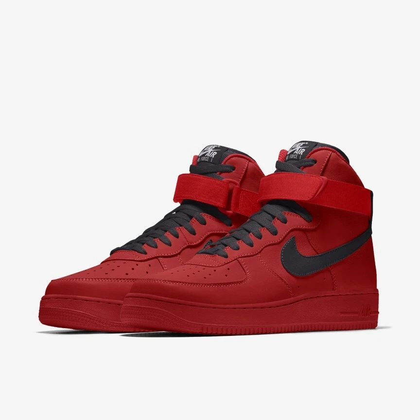 Begrænset grænse stole Nike Air Force 1 High Leather Red Black Swoosh All Sizes New Classic | eBay