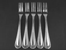 5 Seafood Cocktail Forks Towle 18/10 China Satin Stainless Steel Beaded Gadroon