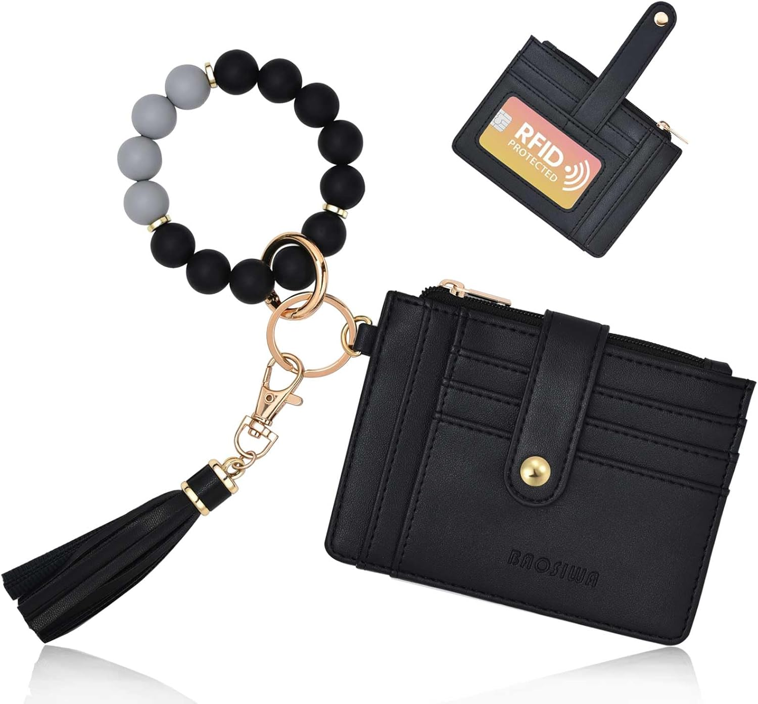 Slim RFID Blocking Silicone Bracelet Keychain Wallet for Women Wristlet Card Holder