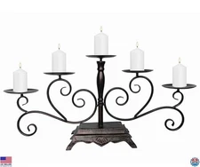 Elegant Black Iron 5-Candle Candelabra - Pillar Candle Holder & Tealight Stand