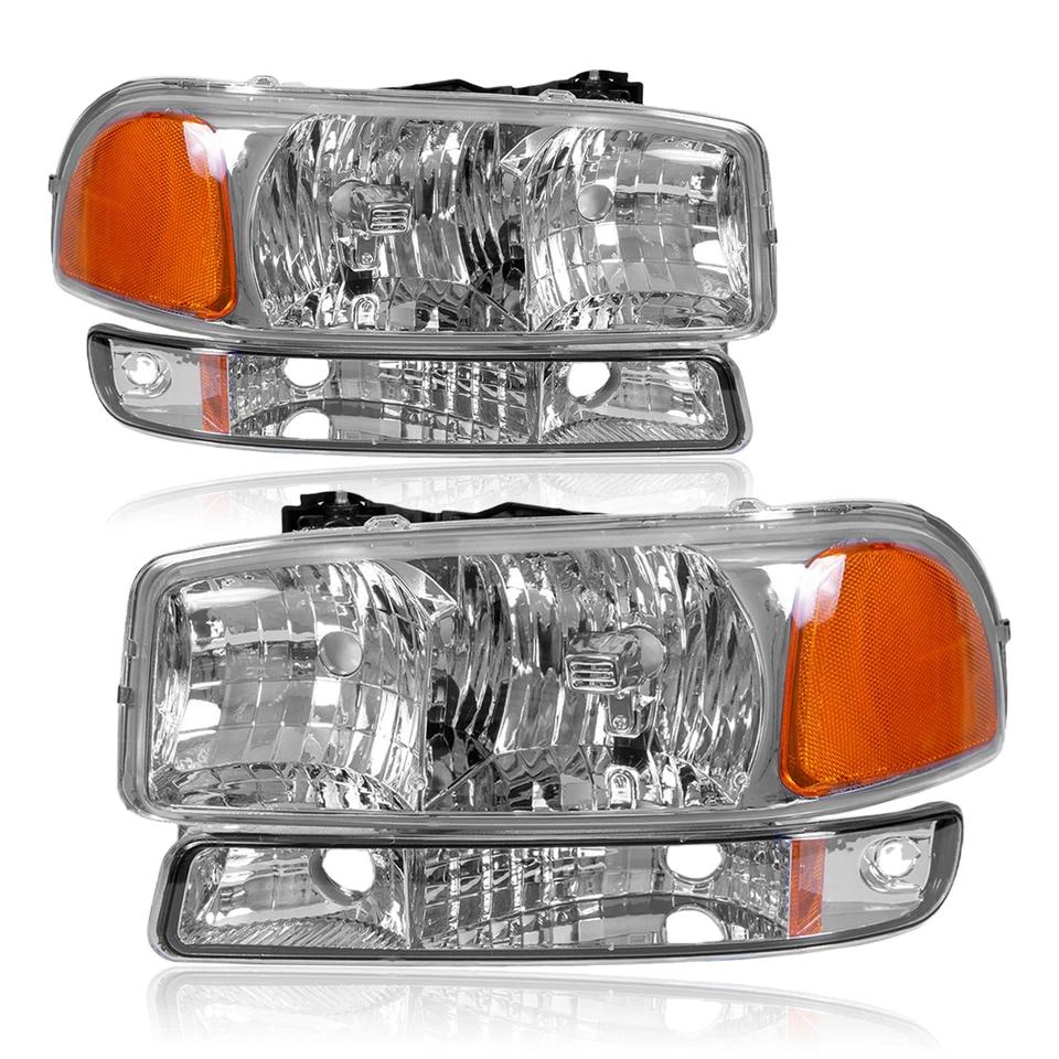 Headlights + Bumper Lamps For 1999-2007 GMC Sierra 1500 2500 2000-2006 Yukon XL - Imagem 3 de 4