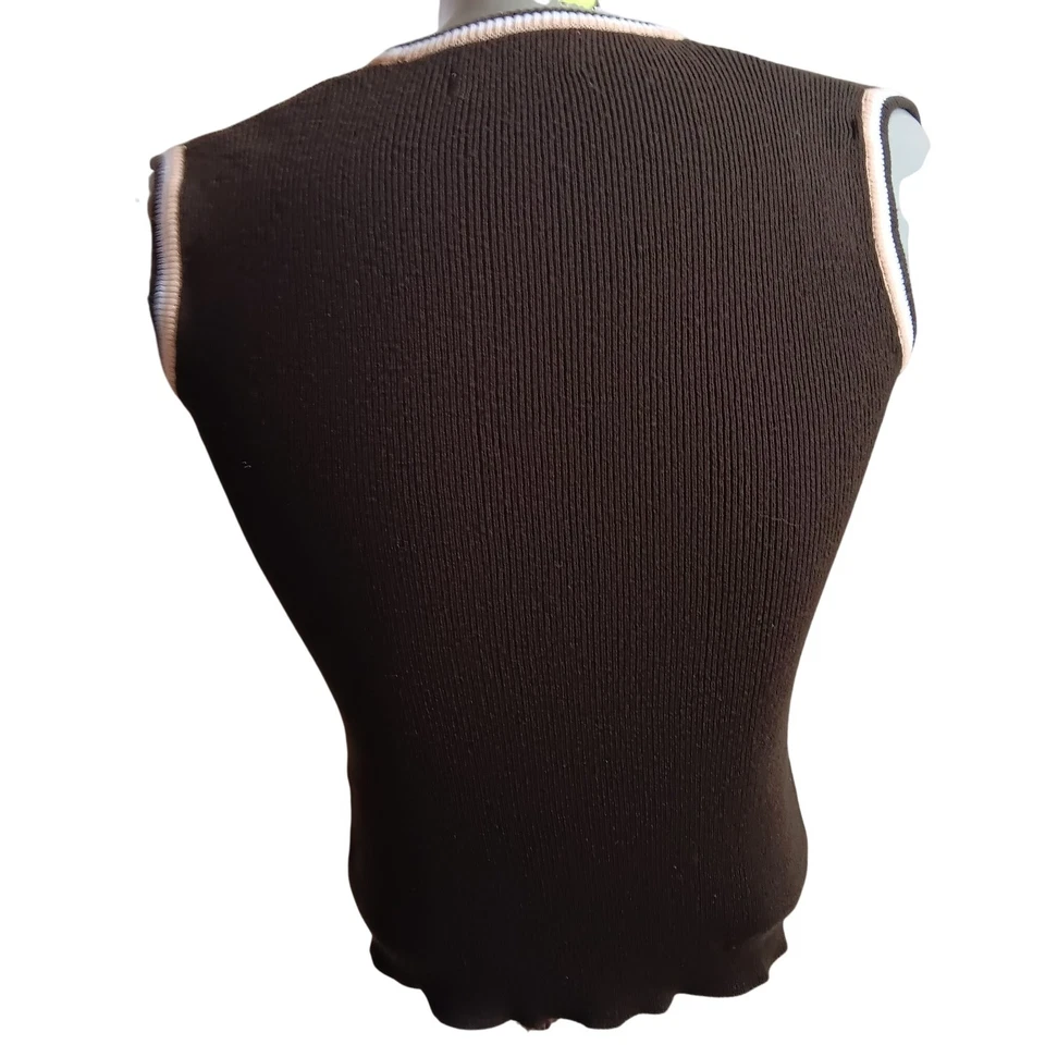 Chaleco Suéter Pequeño De Colección Para Hombre Sin Mangas Cuello en V Tejido Von Cort Marrón Acrílico Foto 4 de 4