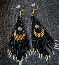 Seedbead,  Cresent Moon, With Star Small Dangle Earrings