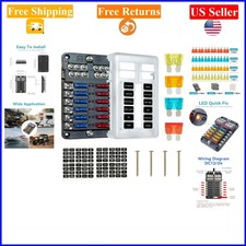 12V Marine Fuse Block Panel with LED Indicator, 12 Circuits, Waterproof
