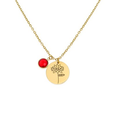 Sonateomber Gold Birth Flower Necklace for Women, July Ruby Lotus Floral