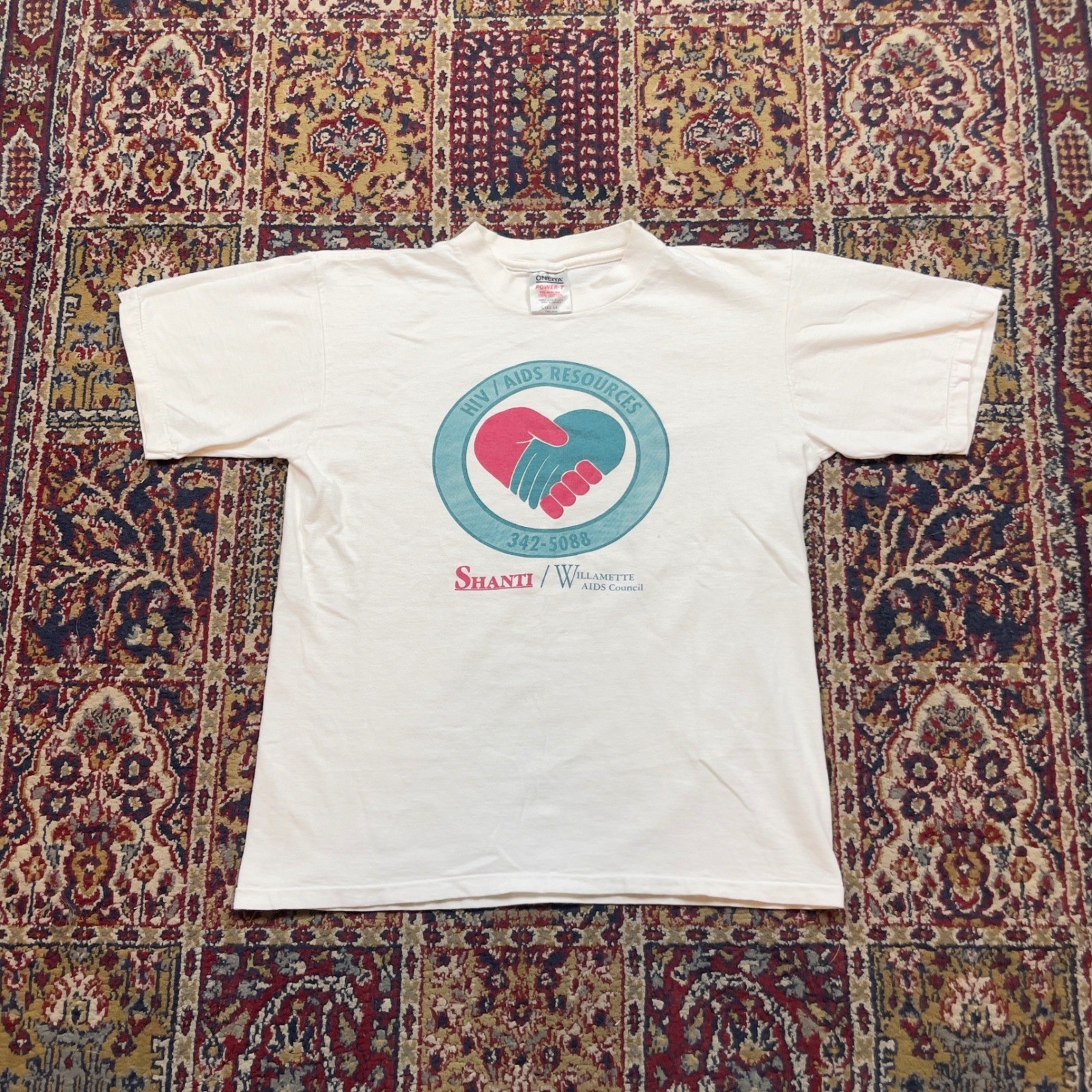 VTG 90s Oneita Power-T Single Stitch HIV AIDS Awareness Shir