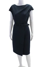 Oscar de la Renta Womens Crew Neck Zip Back Sleeveless Dress Navy Dress Size 12