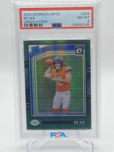 2024 Donruss Optic Football Bo Nix Green Hyper Rookie #209 PSA 8 NM-Mint