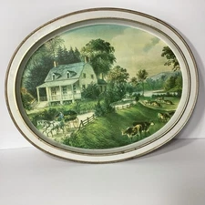 Vintage Currier and Ives Metal Serving Tray The American Homestead - Summer