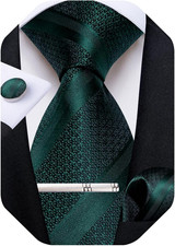 Mens Striped Tie Silk Woven Necktie and Pocket Square Cufflinks Tie Clip Set Wed