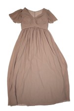 Azazie Verna Dress Womens 12 Beige Chiffon V Neck Flutter Sleeve Maxi Formal