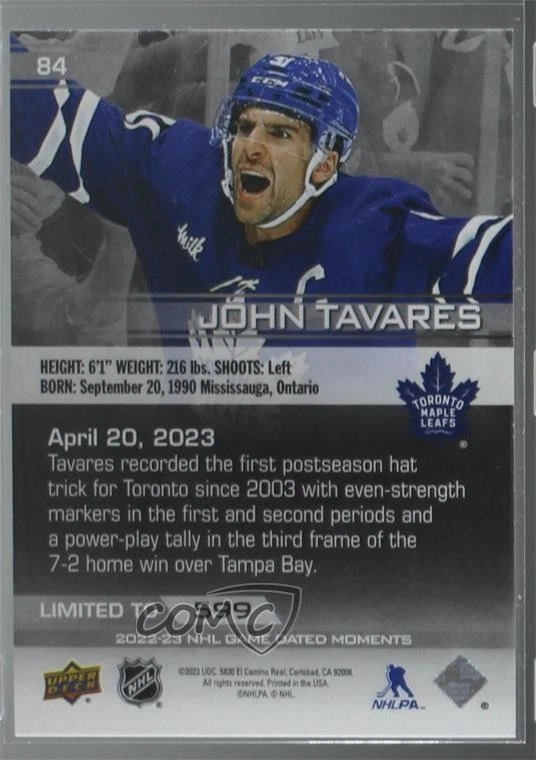 2022-23 Upper Deck Game Dated Moments /599 John Tavares #84 - Image 2 of 2