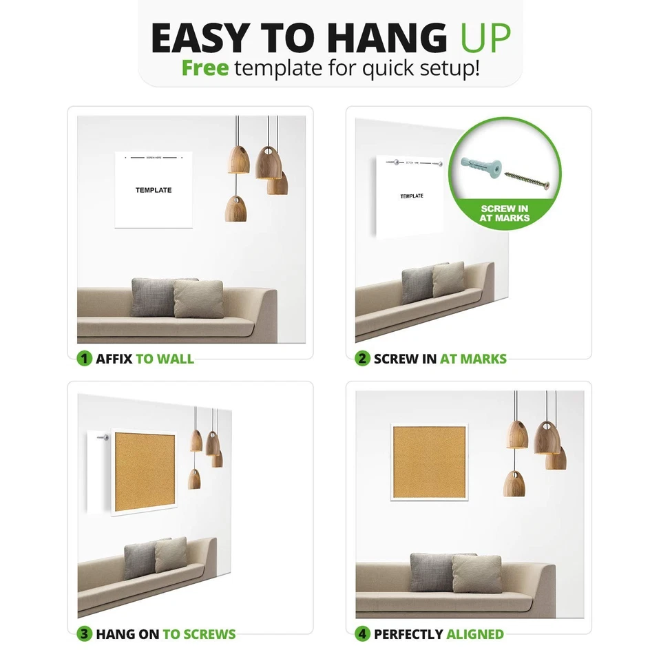 Cork Bulletin Board 12"X 12" Square Wall Tile , Modern White Framed Board For... - Image 2 of 4