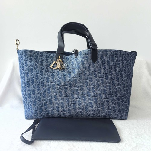 Dior Toujours Large Gradient Blue Oblique Denim Jacquard Tote Duty Paid