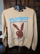 Vintage Style Playboy Bunny Logo Crewneck Sweatshirt Beige Tan Size M
