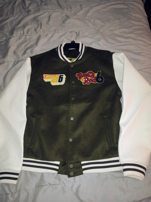Sz L 26 Red Shake n Bacon Varsity Jacket