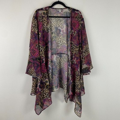 Catherines Seasonless Cascade Kimono Size 4X Bell Sleeve Floral Sheer Chiffon