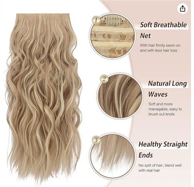 FESHFEN 4pc gewellt karamellbraun aschblond 50cm Verlängerungen