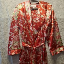 *Vtg Wm S Lingerie Red Robe Designer Pink Label Floral LuxuryShimmer SatinLounge