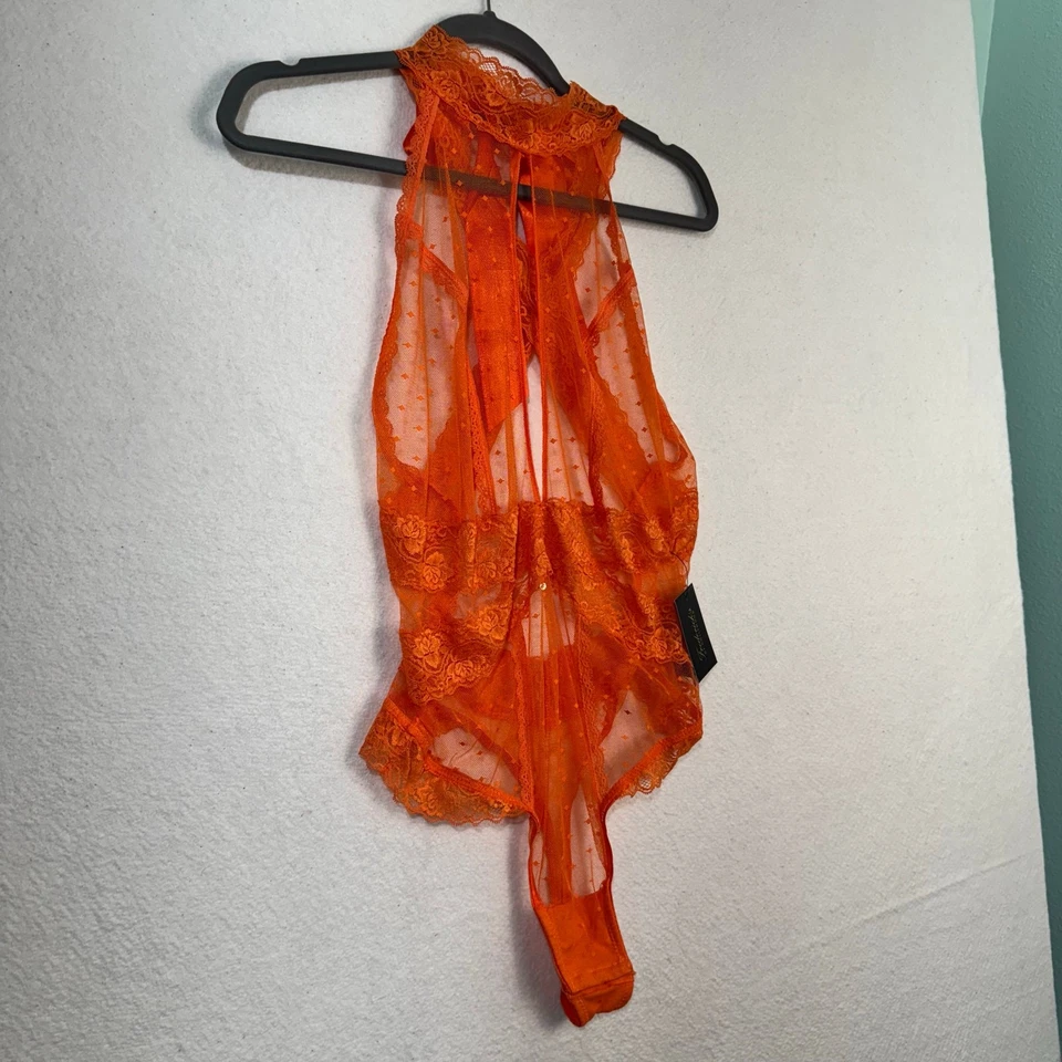 Peluche Halter Fredrick’s of Hollywood Sheer Alexia Love Malla Naranja Encaje Talla 1X Foto 4 de 4