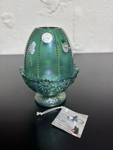 Fenton Green Stiegel Iridescent Fairy Lamp