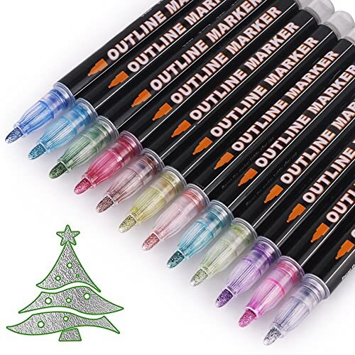 Double Line Metallic MarkersOutline Metal Marker Pens12 Colors Paint Permanen...