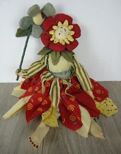 VTG Flower Fairy Cloth Ragdoll Tender Heart Treasures 17 in Garden Red Green