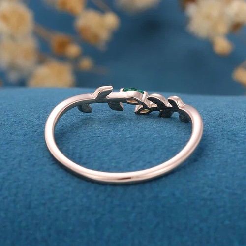 0.20CT Simulated Sea Green Emerald Leaf Vine Design Women Ring In 10K Rose Gold - Picture 4 of 7