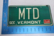 Vermont VT License Plate Tag Vanity 1970 70 Initials Lawnmower  M T D MTD