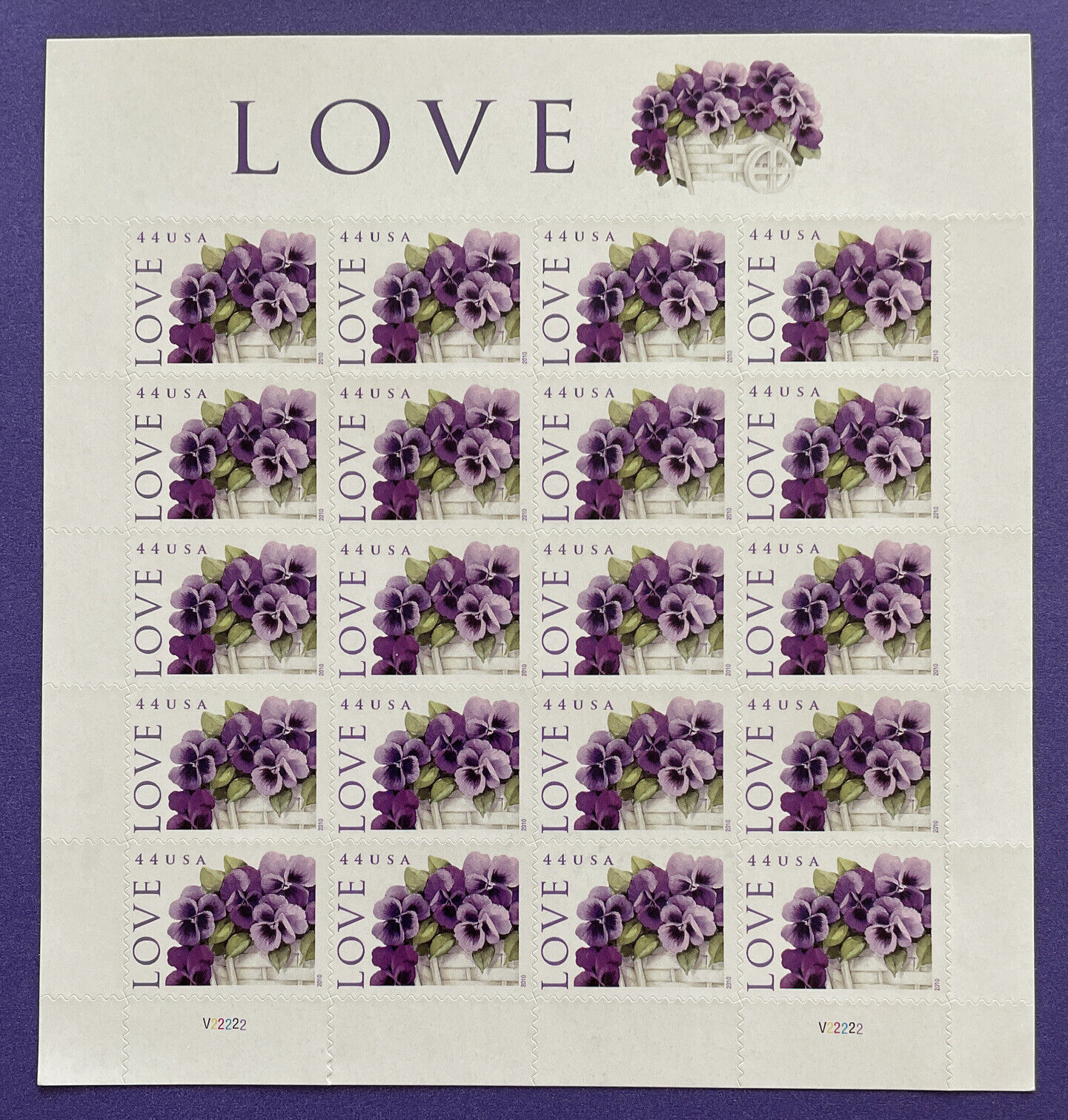 Scott 4450 LOVE PANSIES IN A BASKET of Pane 44¢ US MNH Stamps Challenge the lowest price 20 Max 63% OFF
