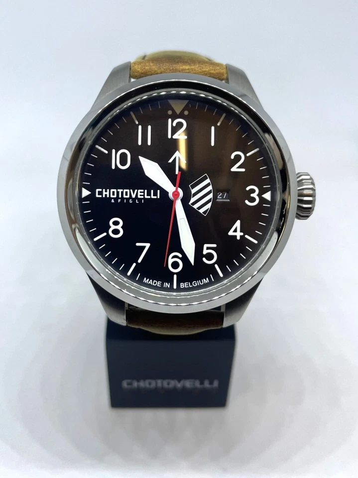 Chotovelli Big Pilot Watch Black Dial Italian leather strap Men's Watch - 5300.2 - Image 2 of 4