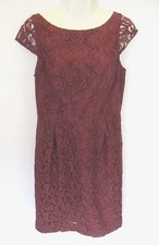 JCREW Maroon Red Lace Sheath Dress, Cap Sleeves, Lined, Knee Length Sz 8, J.Crew