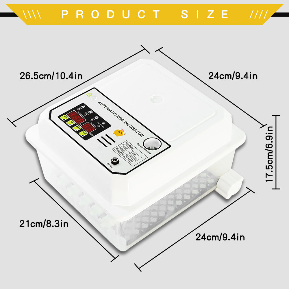 16 Egg Incubator Automatic Turner Hatcher Temperature Control LED Light Alarm