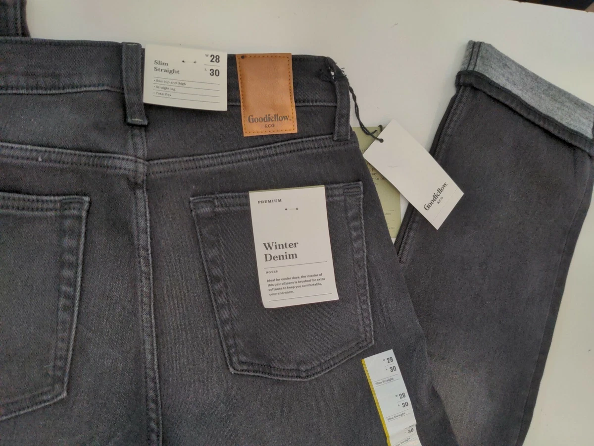 Goodfellow Slim Straight Black Jeans Winter Denim 28W 30 inseam