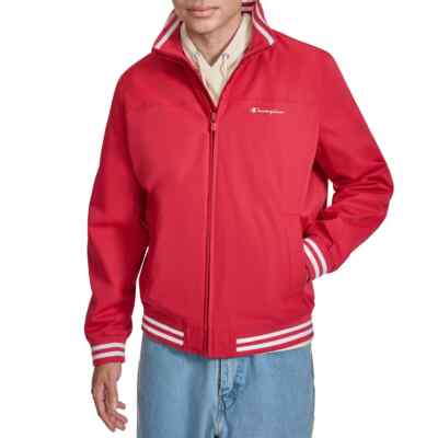 Champion Men's Bomber Jacket Full Zip Stretch Rib fabric at Cuff & Hem - Red (L)