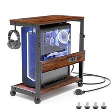 Height Adjustable Computer Tower Stand with Charge Station and USB Charging P...