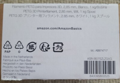 AmazonBasics PETG 3D Printer Filament 2.85mm White 1 kg Spool