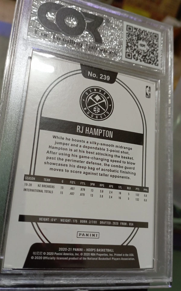 RJ HAMPTON 2020-21 Panini Hoops RC Rookies NBA card (Graded by COR-9 Mint) - Image 4 of 4