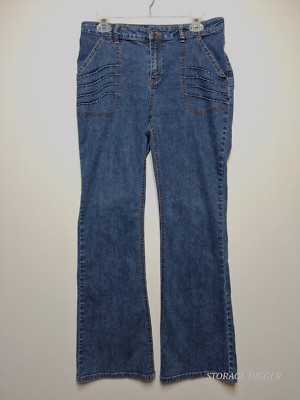 Adolfo Jeans Women's 10 Blue Denim Linen Stretch Straight Leg Mid-Rise Zip Fly