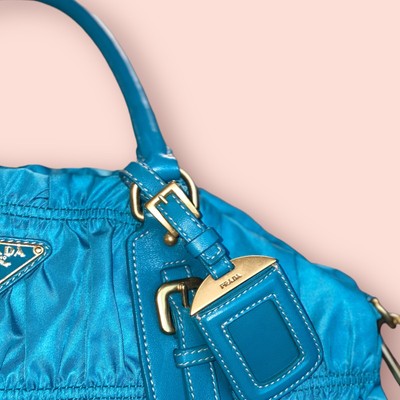 PRADA Tessuto Gaufre Luxury Designer Nylon Turquoise Shoulder 