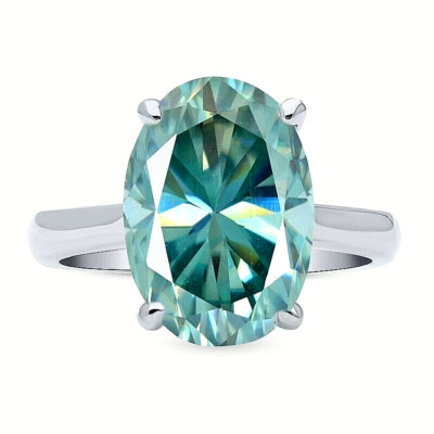 Certified 4.80ct Natural VS1/Oval Cut/Blue Diamond AAA 925 Sterling Silver Ring