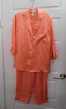 New Neiman Marcus Orange Print 100 Silk Pajama Set sz S