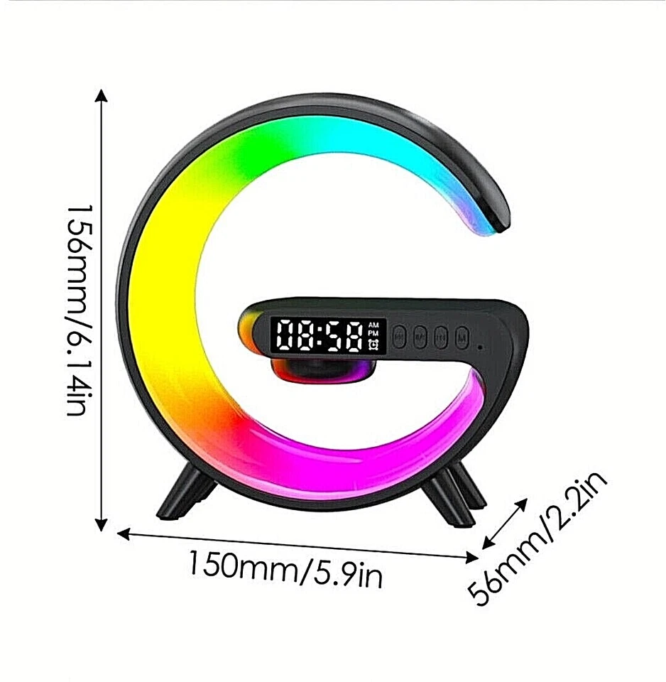 Smart LED Night Light Wireless Charger Bluetooth Speaker Alarm Clock Sleep Lamp - Image 3 of 4