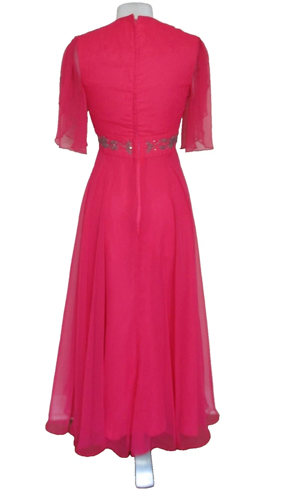 VESTIDO FORMAL VINTAGE MIKE BENET XS ROSA CHIFFON VARREDURA COMPLETA DEUSA VELHA HOLLYWOOD - Imagem 4 de 4