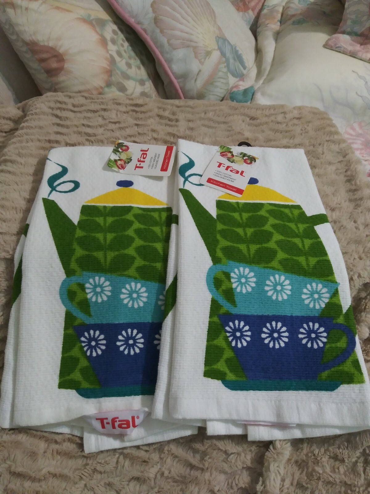 T-fal Textiles Double Sided Print Woven Cotton Kitchen Dish 2-Pack Coffee Pot
